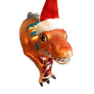 Party Rock Dinosaur Ornament 8 Inch Bright Colors Fired Glass Great Detail